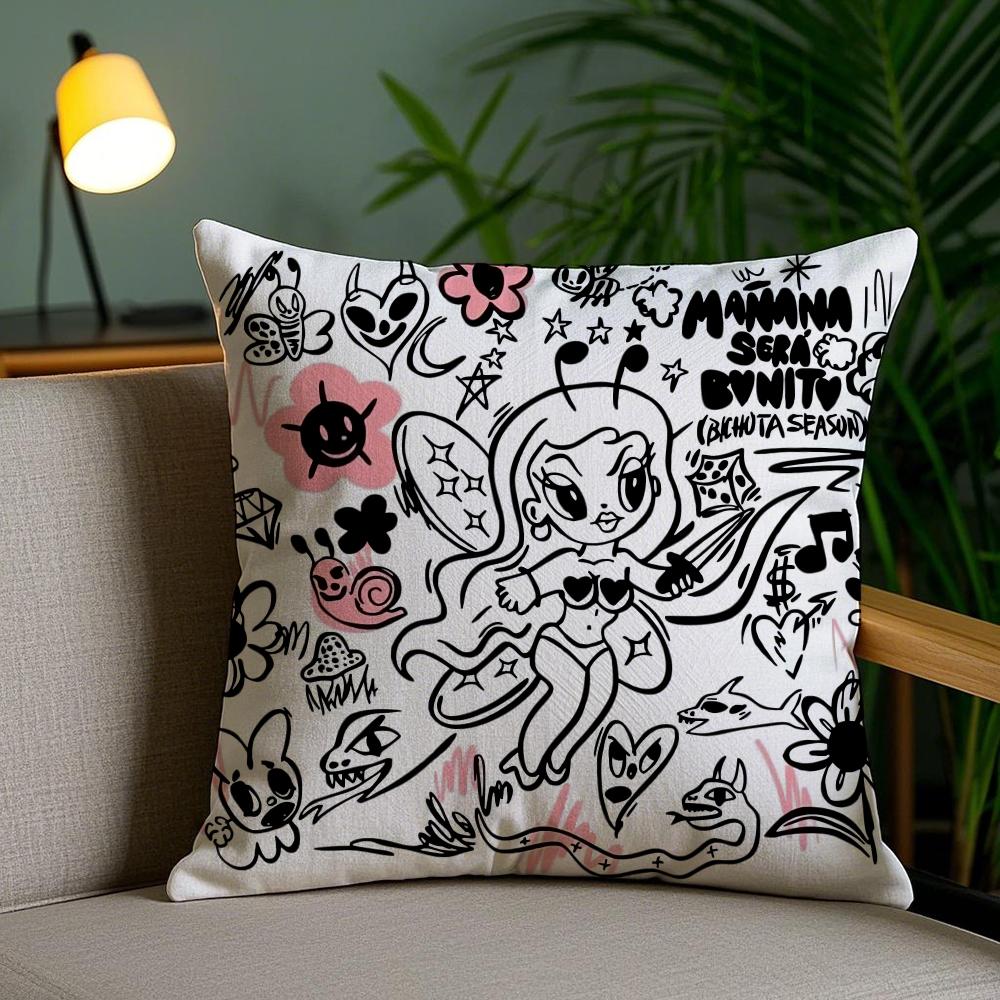 Cartoon Manana Sera K-Karol G Cushion Cover Soft Short Plush Double-Sided Printing Home Decor Machine Washable Pillow Case Gift