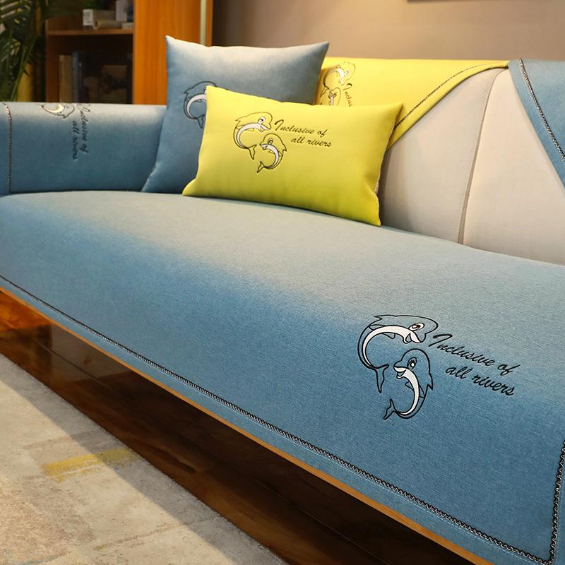 

Sofa Cushion Universal In All Seasons, Non-Slip Nordic Fabric Simple Embroidery Cotton And Linen Sofa Cover Full Cover Cloth Towel Seat Cushion 70*70cm