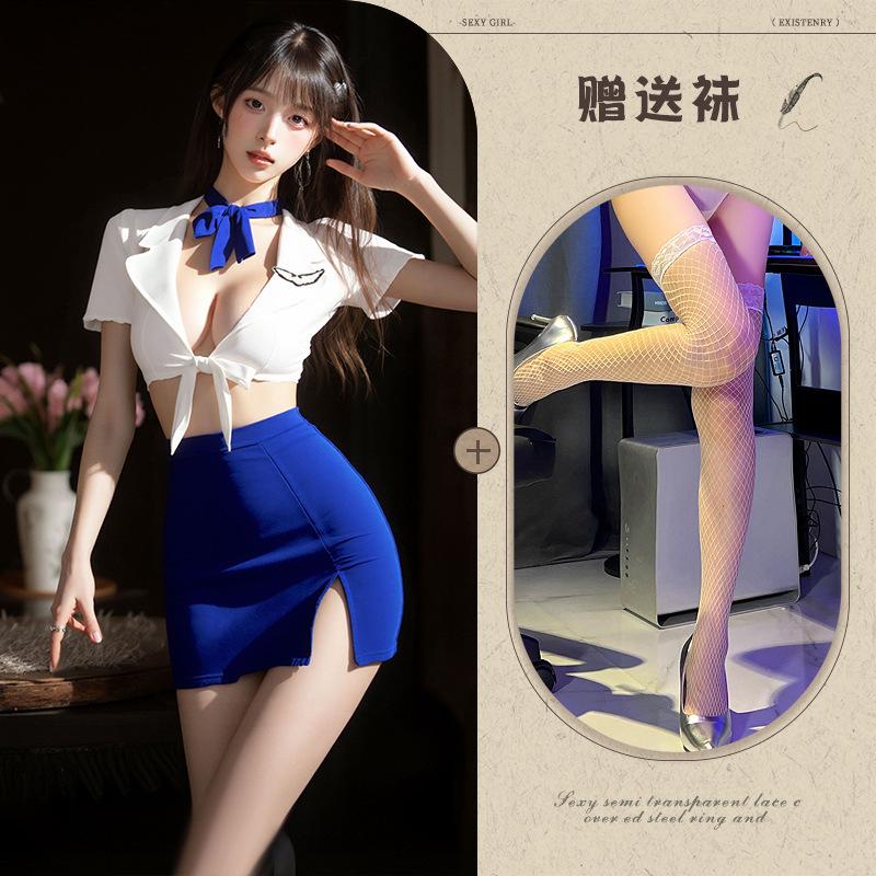 Sex lingerie pure desire stewardess uniform sexy deep V free suit cosplay temptation