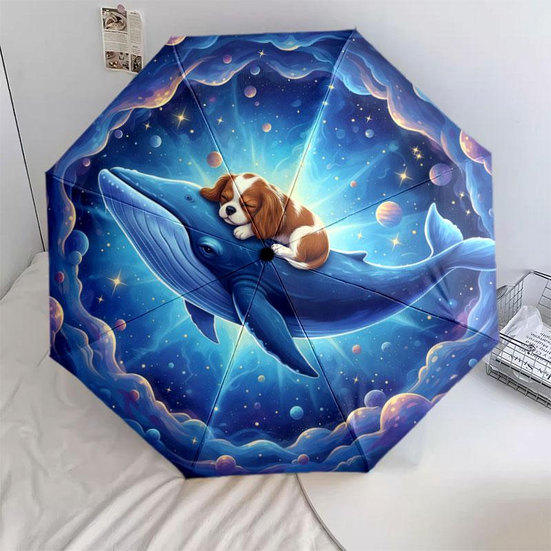 Whales and Pets Pattern Pattern New Style Umbrella, 1 Piece Automatic Folding Umbrella, Portable Travel Umbrella, Outdoor Umbrella, Birthday Gift