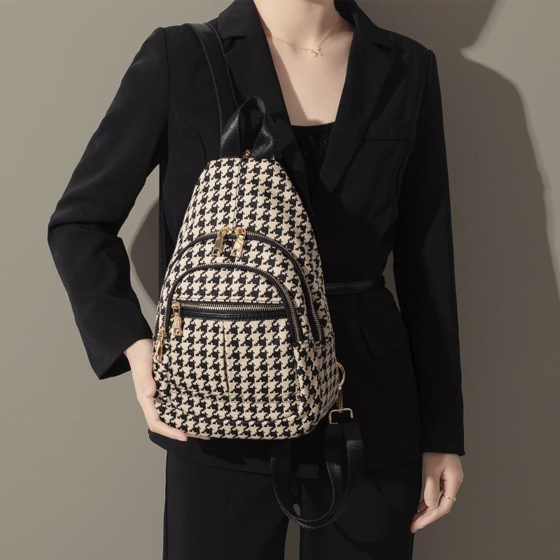 Autumn new women's bag versatile thousand bird grid canvas waterproof fanny pack lightweight fashion high-end niche breast bag