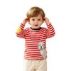 Boys' Long-Sleeve Striped Base Layer Top with Cartoon Animal Embroidery