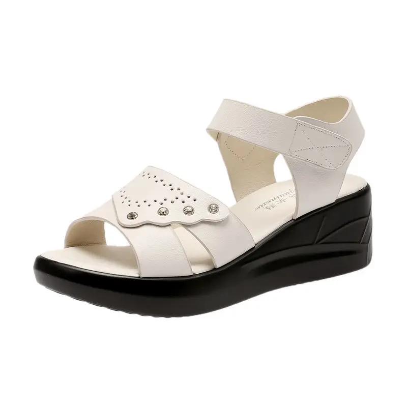 Fashion Wedges Heel Ladies Shoes Brown Leather No Summer 2024 Flat Rubber Footwear Sandals for Women Open Toe Outdoor Shoe Vip Sandal F