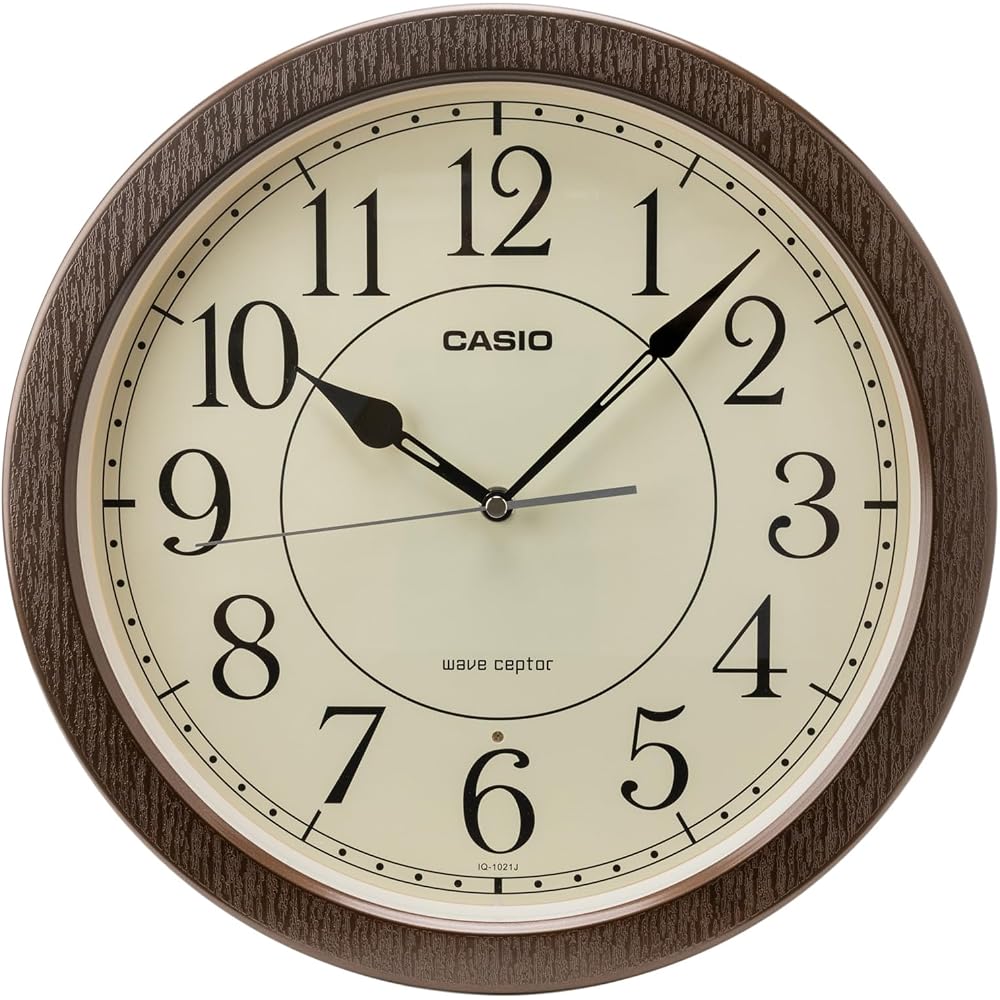 CASIO Wall Clock, Radio-Controlled, Wood Grain Finish, Step Second Hand, Nighttime Second Hand Stop, Dark Brown, Japanese Style Room, IQ-1021J-5JF