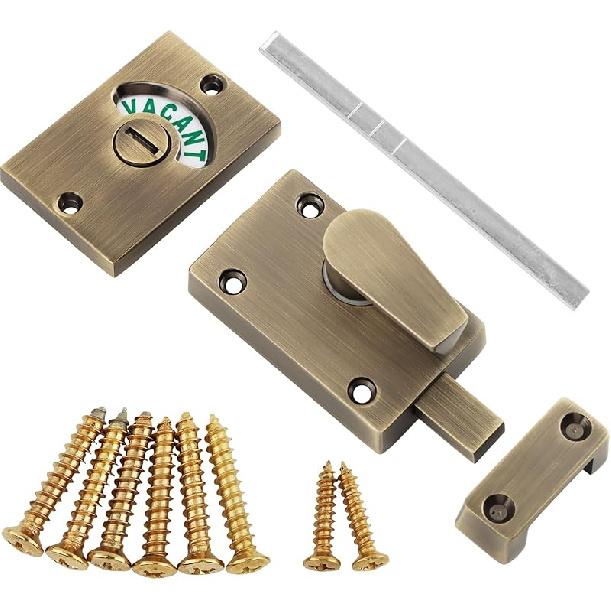 Door Lock Indicator,Toilet Bathroom Lock Vacant/Engaged Chrome Latch Indicating DeadBolt Public Restroom Toilet Privacy Partition Door Lock Latch Gold(1PCS)