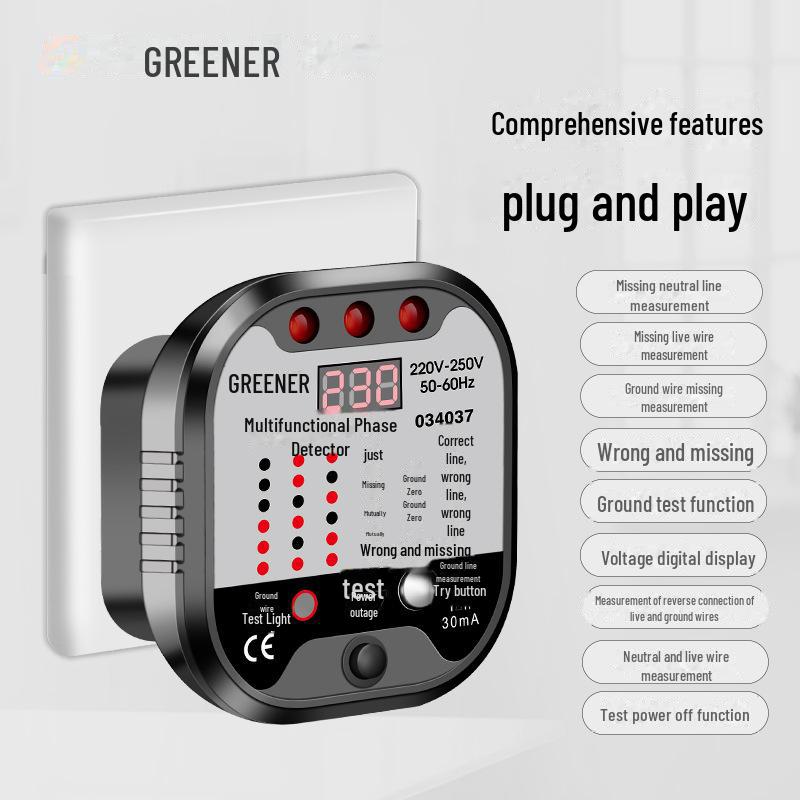 Green Forest Multi-Function Power Detector Plug - Polarity, Leakage, and Ground Wire Tester