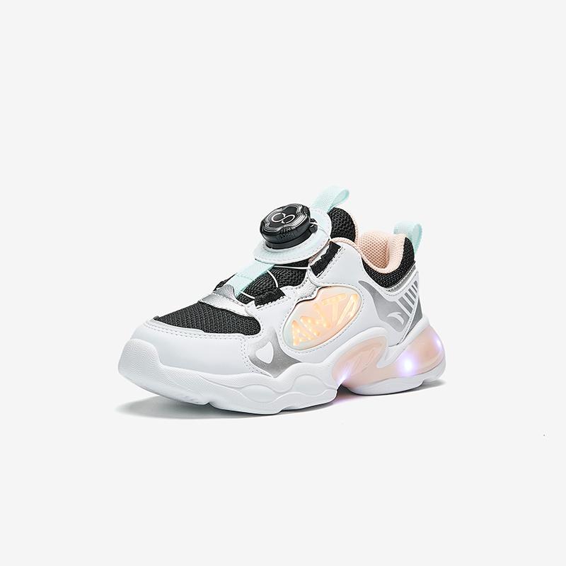 Anta Kids Mesh Trendy Fashion Cute Light-Up Shoes Lightweight Shock Absorbing Breathable Low-Top Running Shoes Kids Sneaker A22519904-2