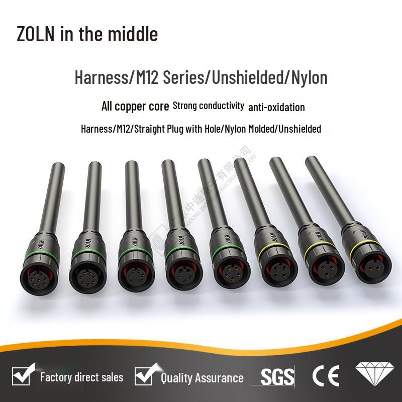 M12 Waterproof Nylon Sensor Cable: Overmolded, Unshielded, Solderless Single-Head Straight Connector