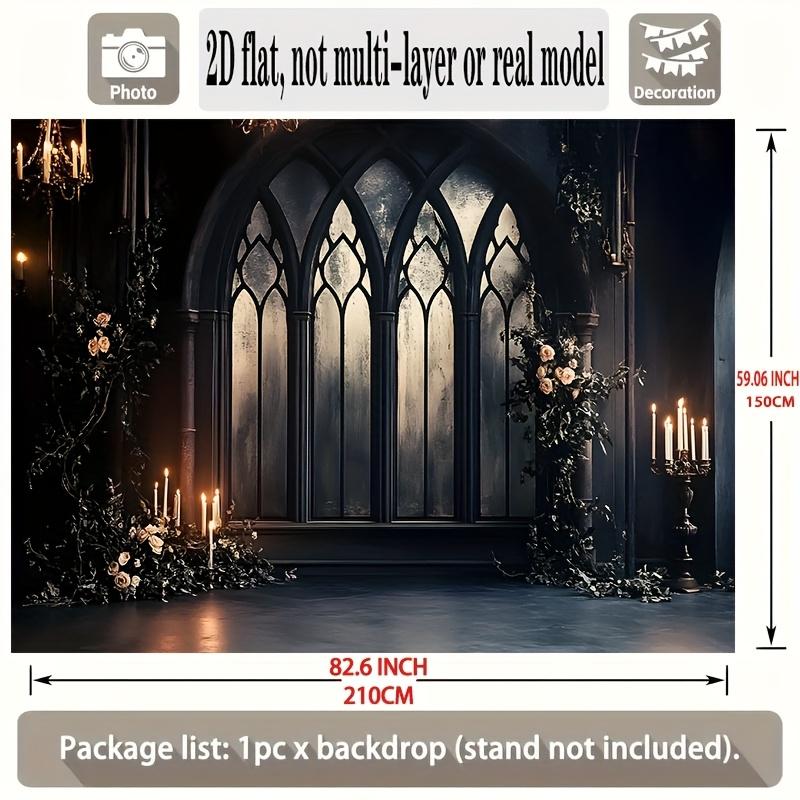 2D flat banner 1 piece Gothic arch window candlelight theme background decoration background photography prop.PMJ