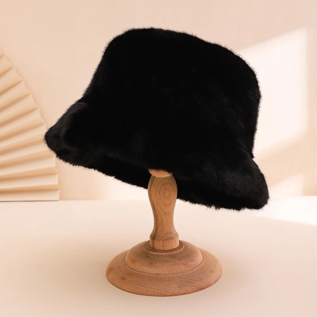 Solid-colored Plush Fisherman Hats for Autumn and Winter, Soft and Comfortable Flat-topped Hats, Warm and Windproof Basin Hats