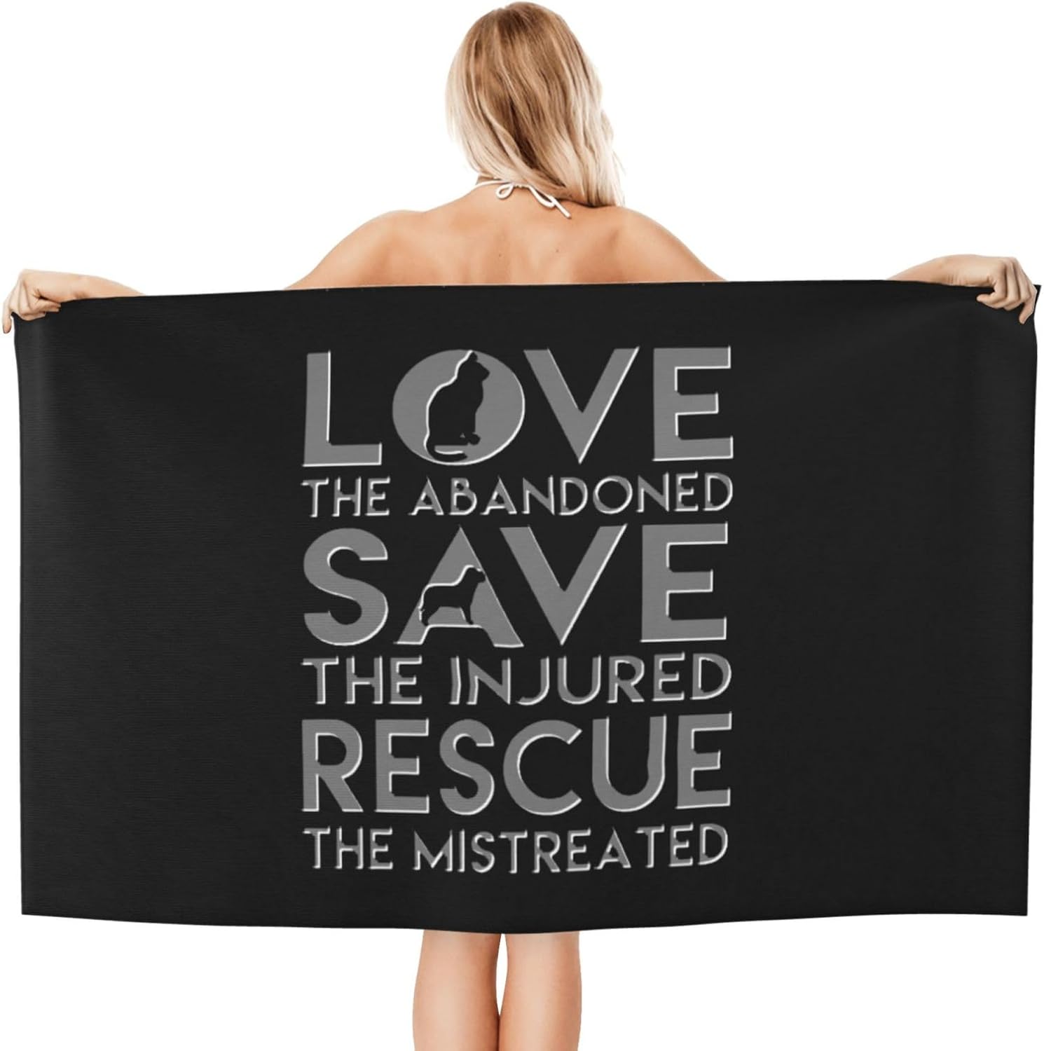 

Dog and Cat Rescue Animal Beach Towel, Cute Pets Oversized Quick Dry Absorbent, Sand Free Lightweight Travel Pool Mat W30*H60(CM)