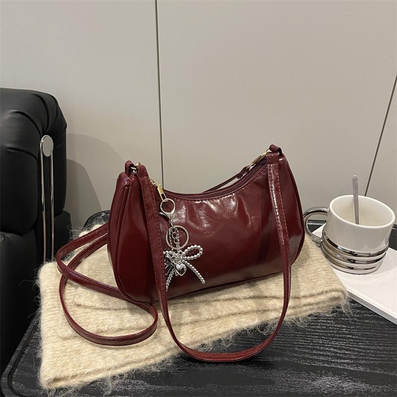 Street Style Pu Small Crossbody Bag With Solid Color And Bow Shaped Pendant Design For Daily Use