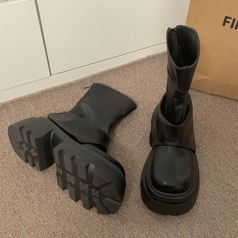 Vintage British Style Platform Thick Bottom Women Short Boots Autumn Winter Ladies Causal Height Increase Ankle Boots