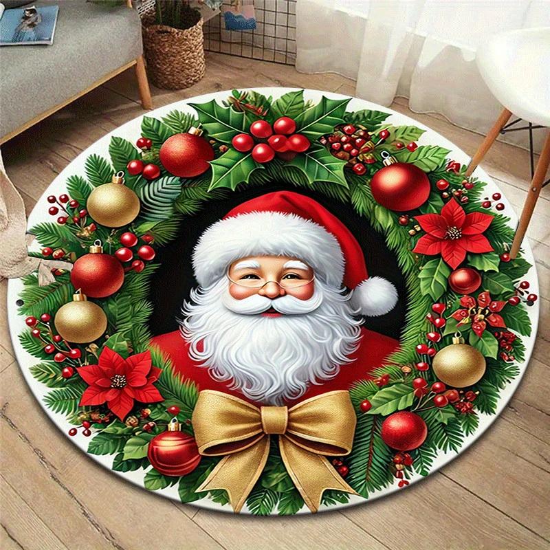 

1pc Soft, Absorbent & Non-Slip Kind Santa Claus Round Rug, Perfect for Entryway, Living Room, Bedroom Decor, Machine Washable Flannel Memory 80cm by 80cm