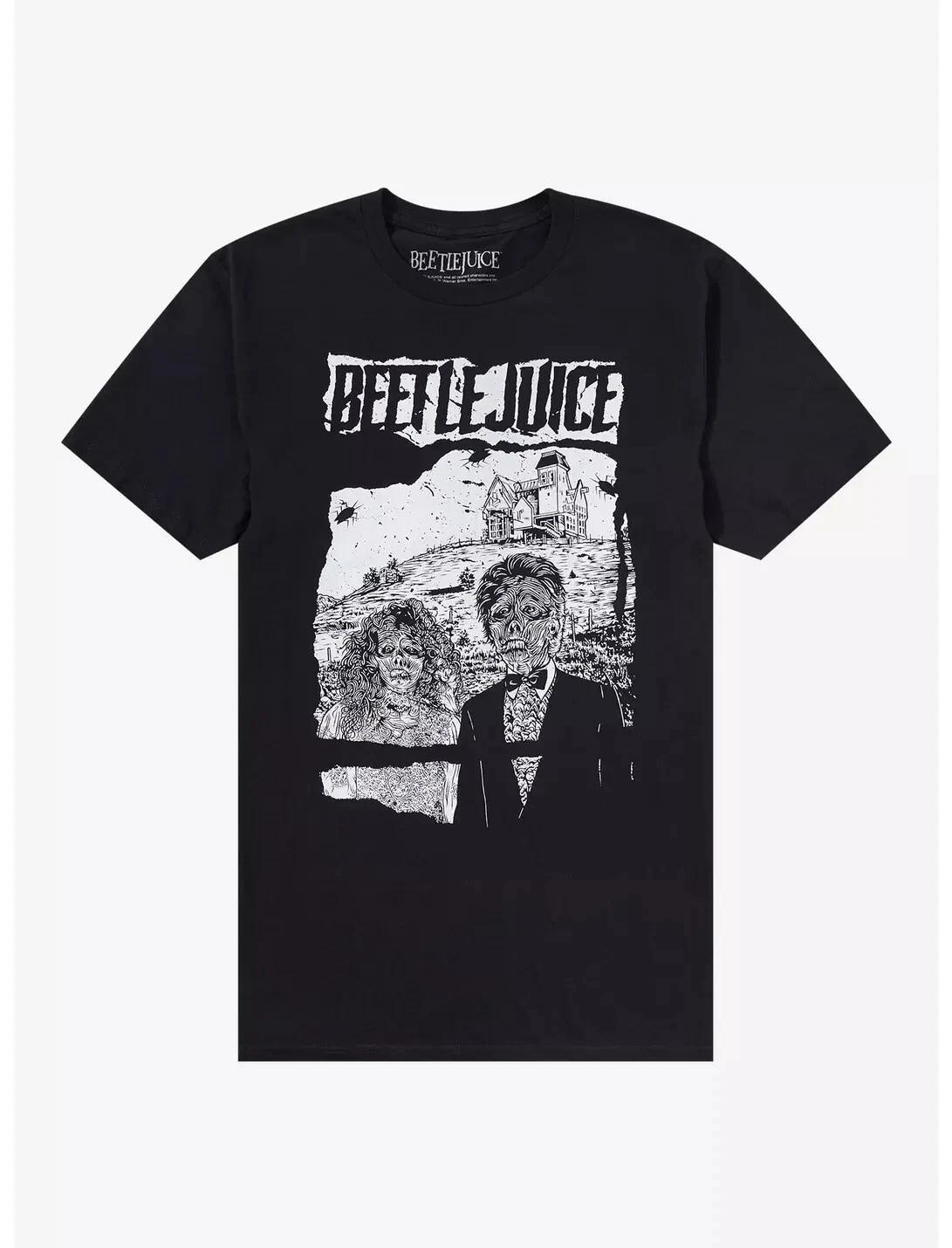 Beetlejuice Mens Adam & Barbara Skeleton Portrait Black Shirt New XS-3XL XL