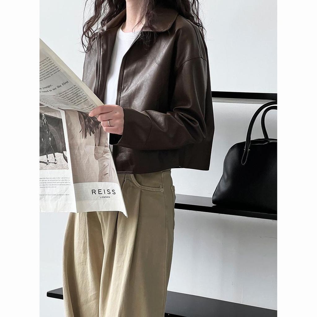 Spring Pu Leather Turn Down Collar Jacket Coat Fashion ZIP Women Classic Jacket Femme Streetwear Women Clothes