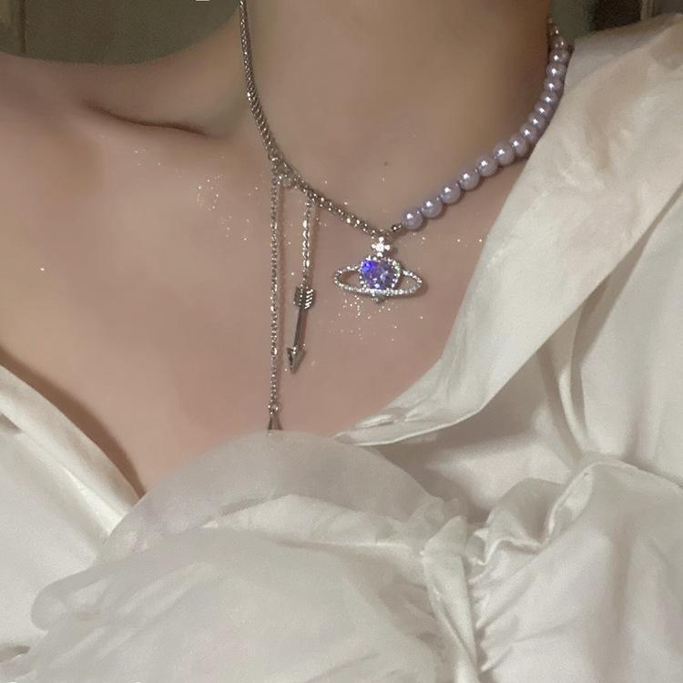 Spice girls sweet cool universe opal artificial pearl necklace female ins tide does not fade love hip hop collarbone chain female