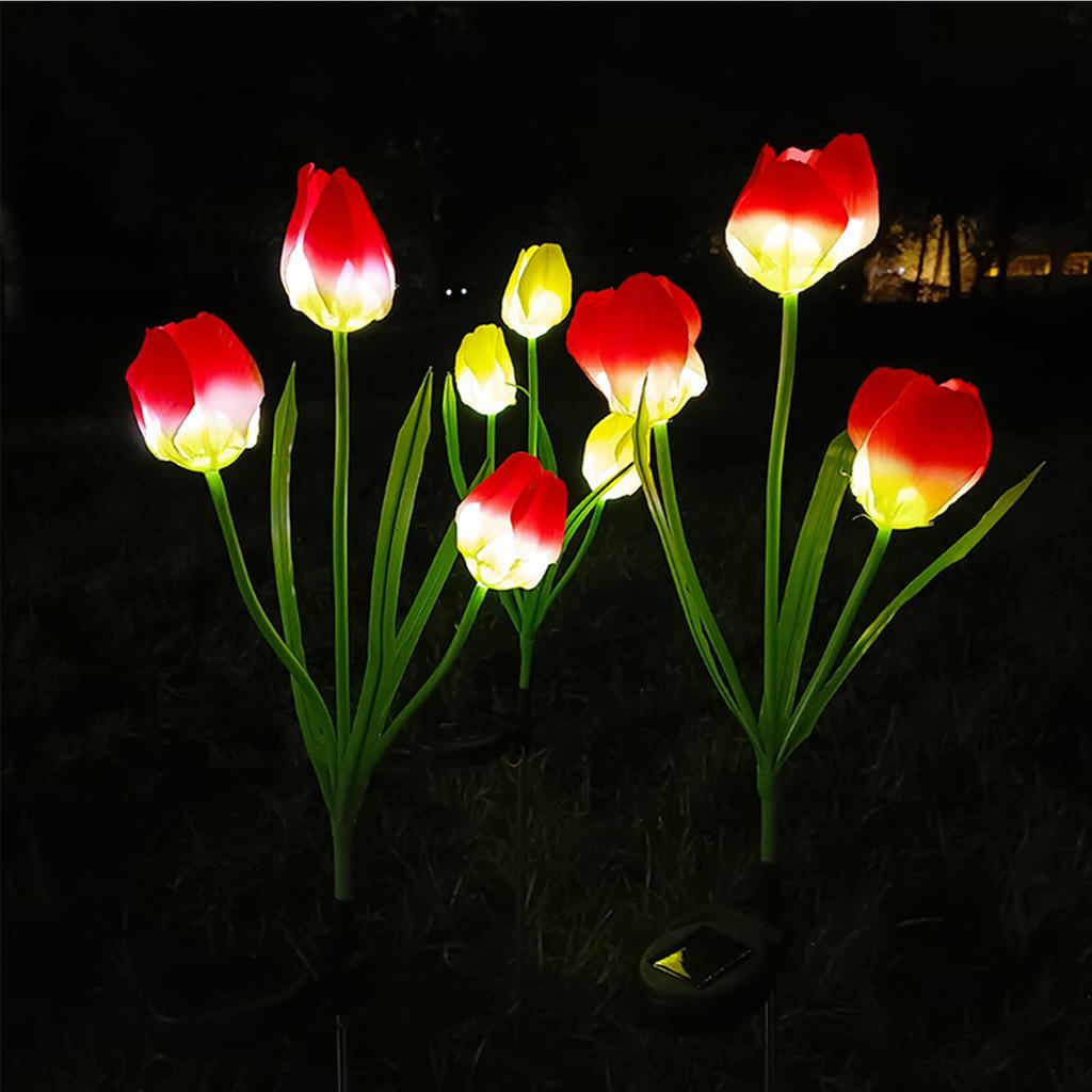 Solar Tulip Garden Light 3 Branches Waterproof Outdoor Solar Tulip Flower LED Stake Light for Patio