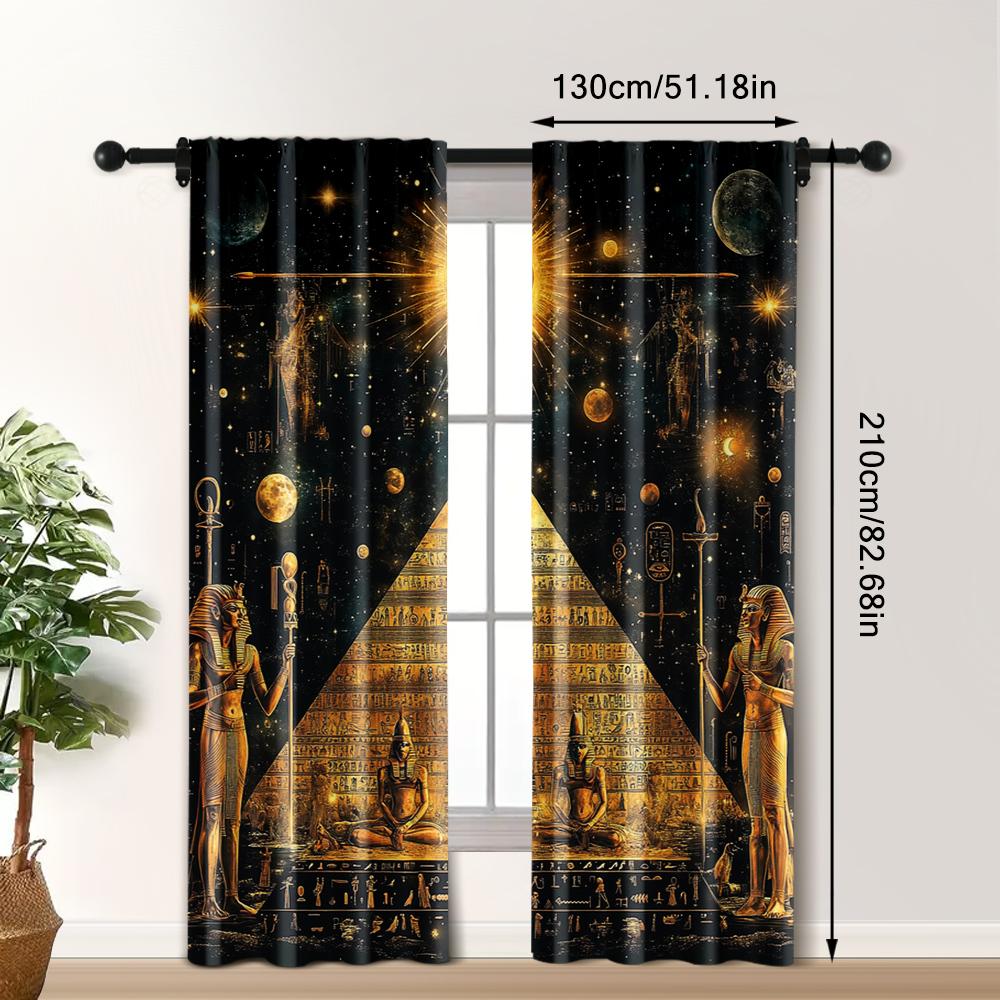 2pc, Window Curtains Egyptian Pyramid Vintage 100% Polyester,Without Electricity Festive Holiday Applies To Multipurpose