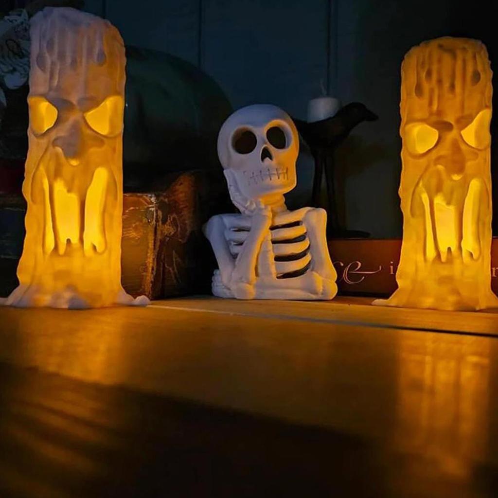 Halloween Flameless Candles Spooky Human Face LED Flameless Candle Flickering Light Table Decor for Home Office Dorm Apartment