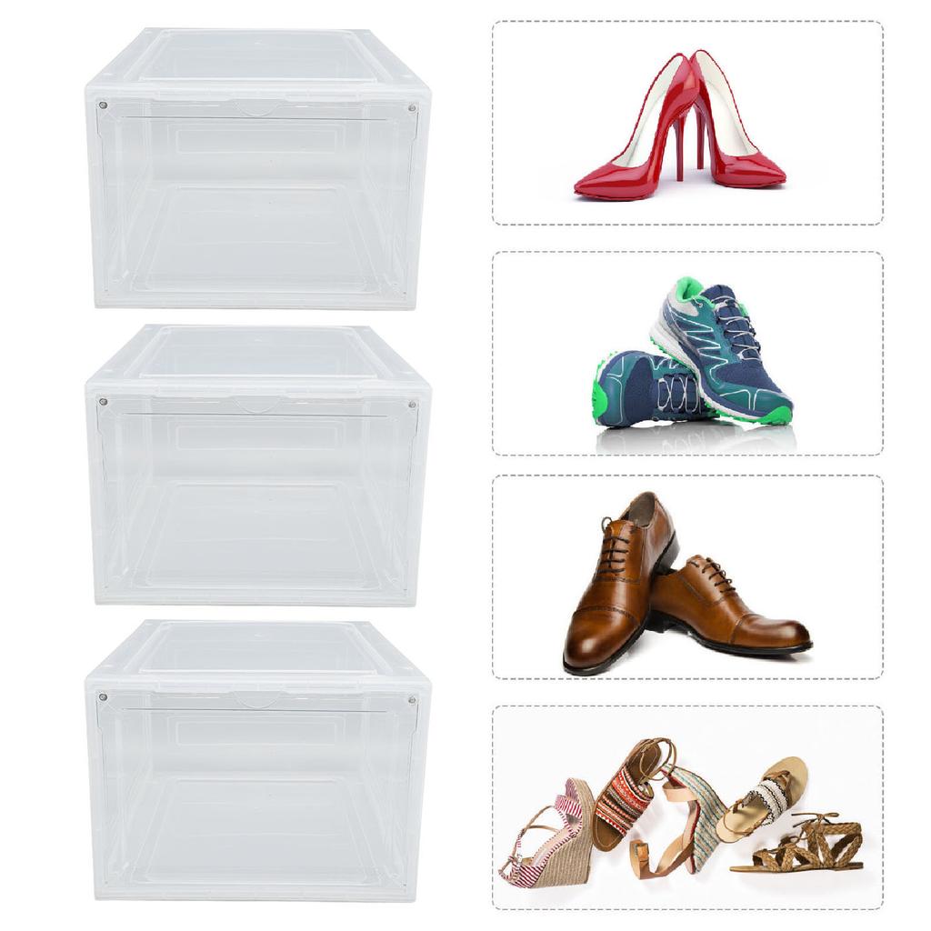 Shoe Storage Box Thick Side Opening Space Saving Transparent Stackable Shoe   Foldable Shoe Rack Container Holder for Shoes Clothes