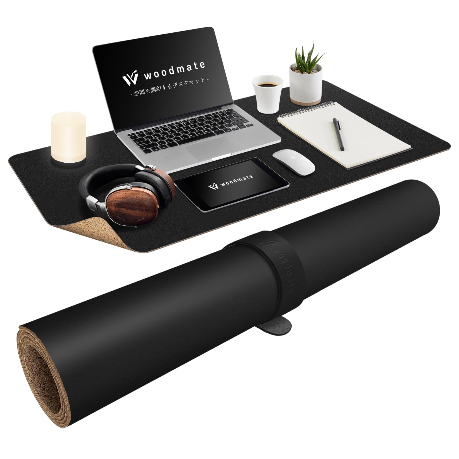 

Woodmate Desk Designed by a Space Leather with Cork 90cm x 43cm Mat, Designer, Backing, Black, чёрный