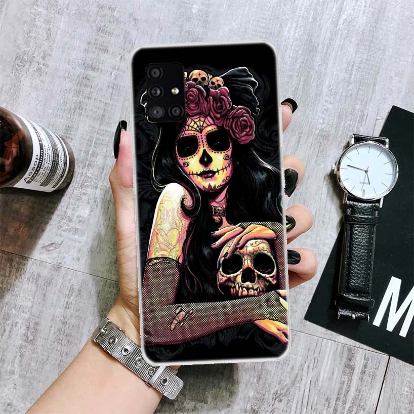 Catrina Beautiful Rose Girl Skull Phone Case For Samsung Galaxy A52 A32 A22 A12 A02S A50S A30S A51 A31 AA71 Note 20 Ultra 10 S10
