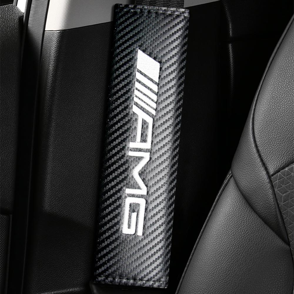 Carbon Fiber Leather Car Seat Belt Cover Shoulder Pad Neck Protection for Mercedes benz AMG C E S GLE CLC Class W204 W203 W205