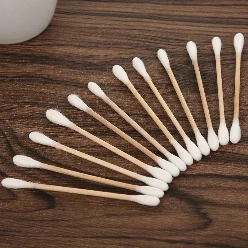 500PCS Wooden Double-Ended Cotton Swabs Make-Up Cleaning Disposable Cotton Swabs Medical Household Hygiene Ear Pulling