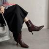 Aphixta High Heels Women Ankle Boots Elegant Metal Decoration Woman Modern Boot Side Zipper Sexy Soft Leather Women's High Boots