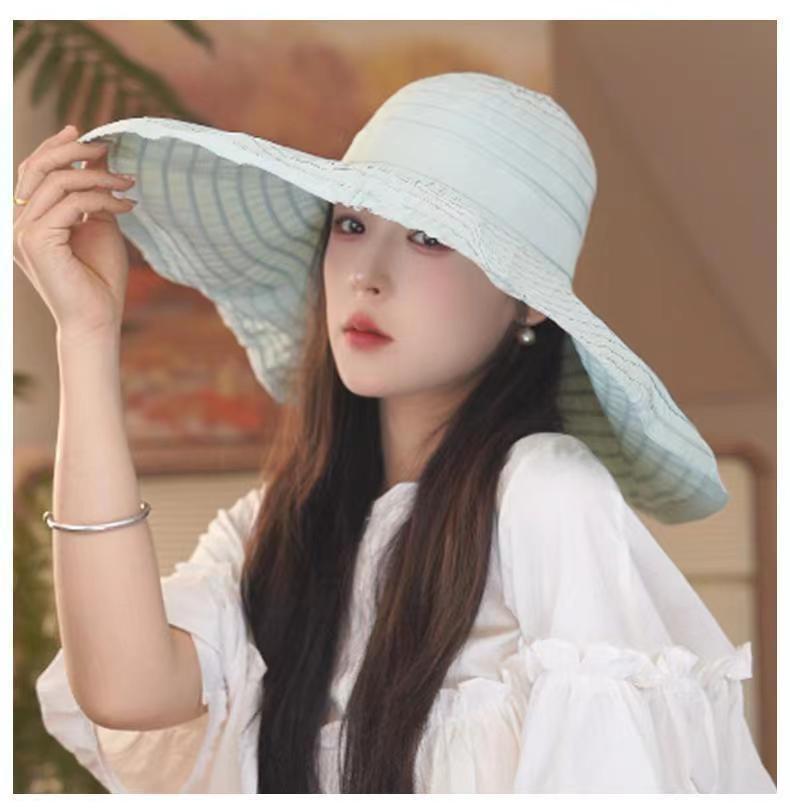 Women's foldable sun hat face protection bucket hat bow big eaves outdoor sun hat adult versatile