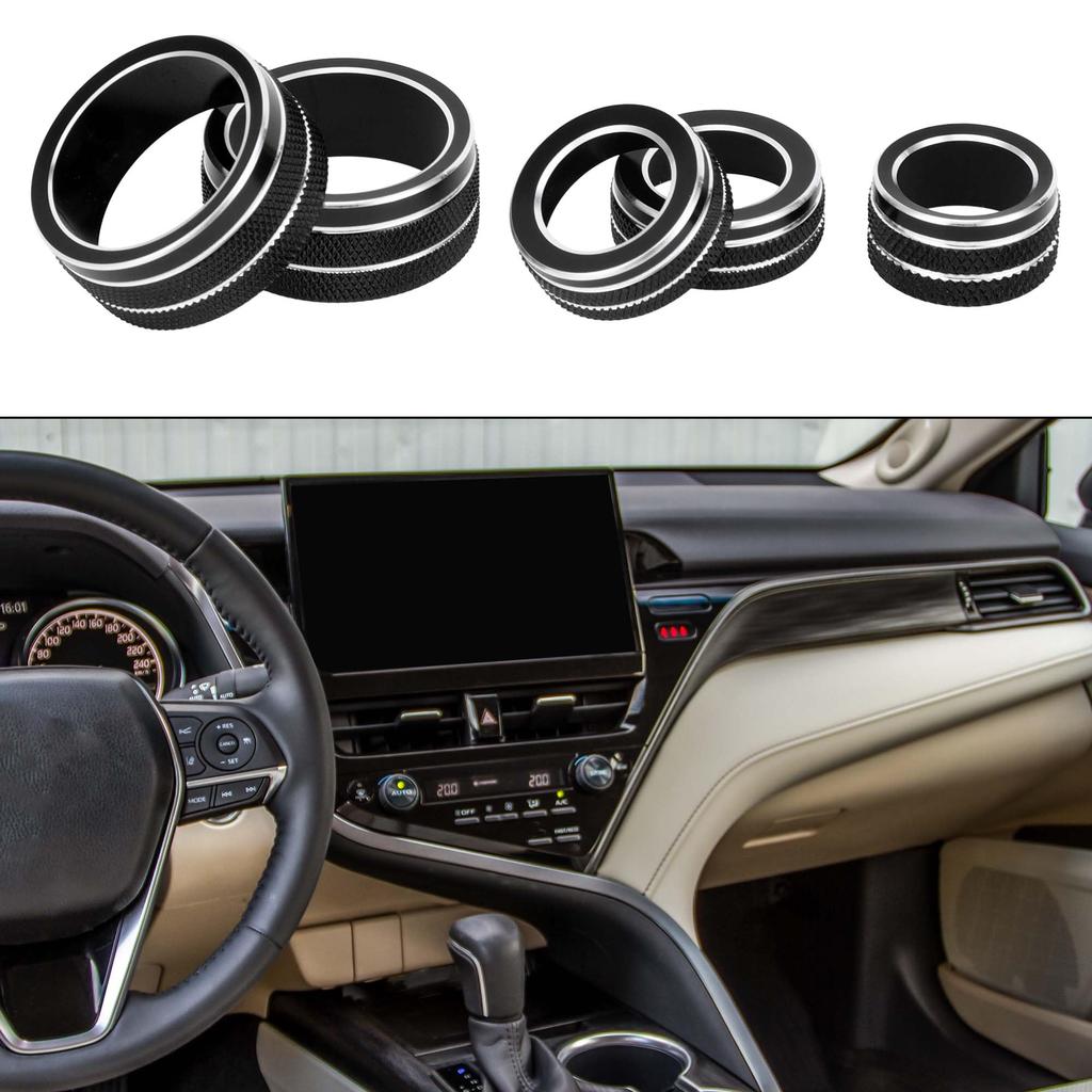 Hihaha Toyota Camry AC Media Radio Volume Tune Mirror Control Switch Knob Decal Aluminum Black 21-23 Covers/Interior Trim/Stylish Alloy/5-Piece
