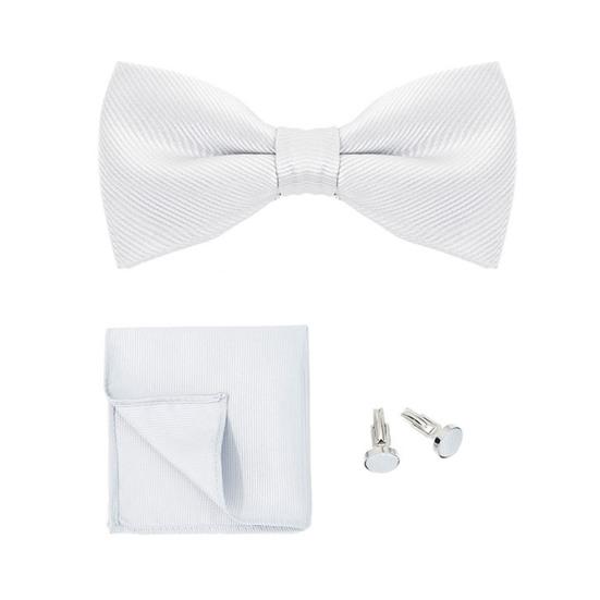 1 Set Men Bow Tie Kit Solid Color Bow Tie Kerchief Cufflinks Set Weddings Business Events Outfit Accessories