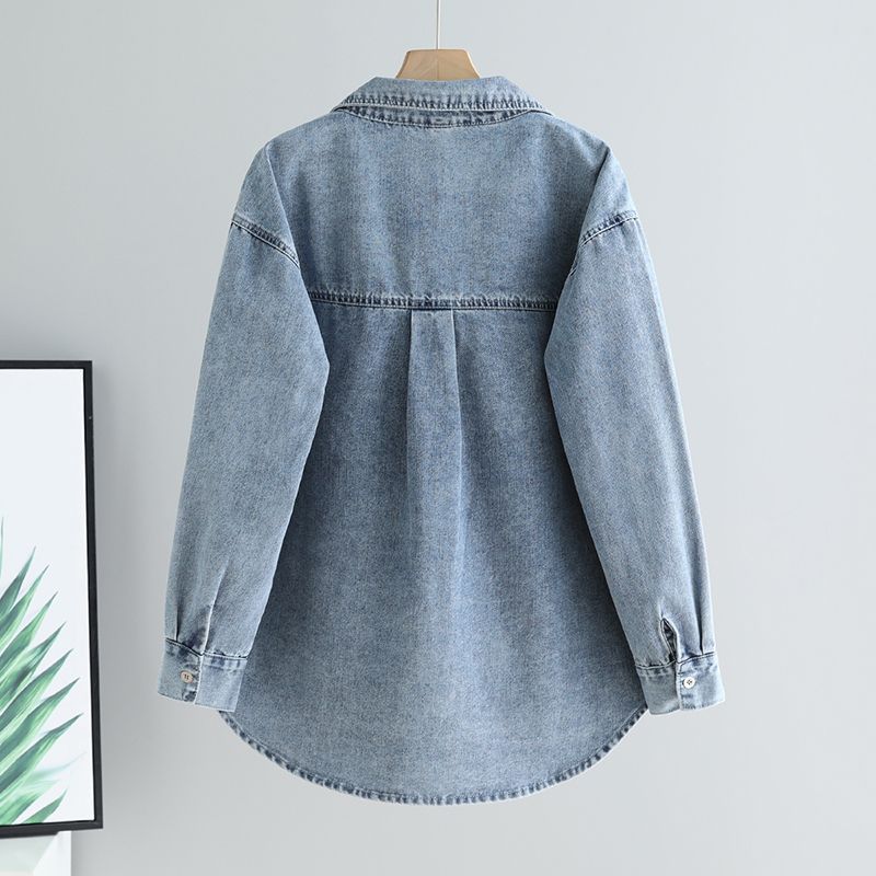 Women's Retro Casual Denim Shirt for Spring and Fall Slimming, Long-Sleeved, Layered As An Under-Top or Outerwear