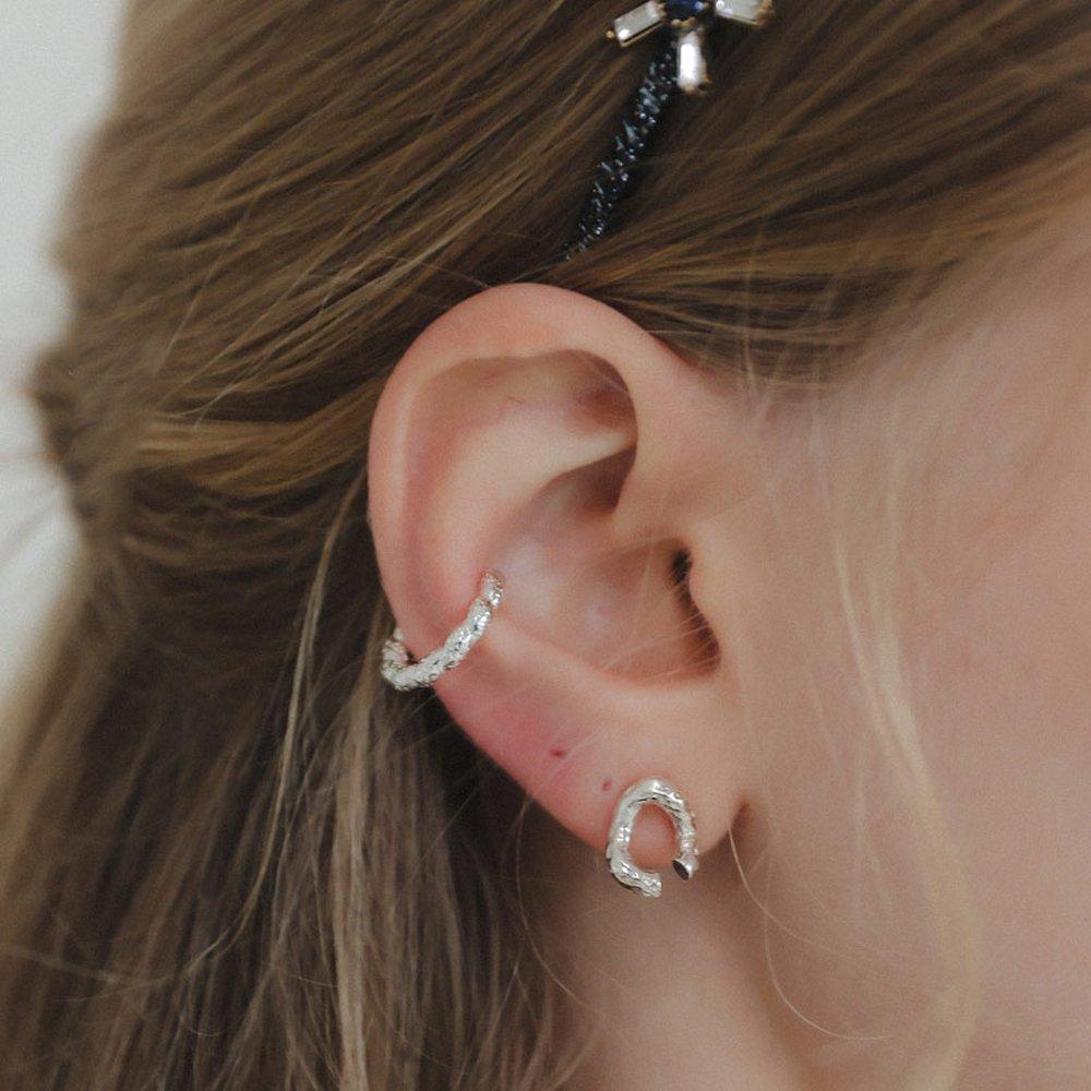 J.Lauren Bold Pebble Tweed Silver Ear Cuff M03942