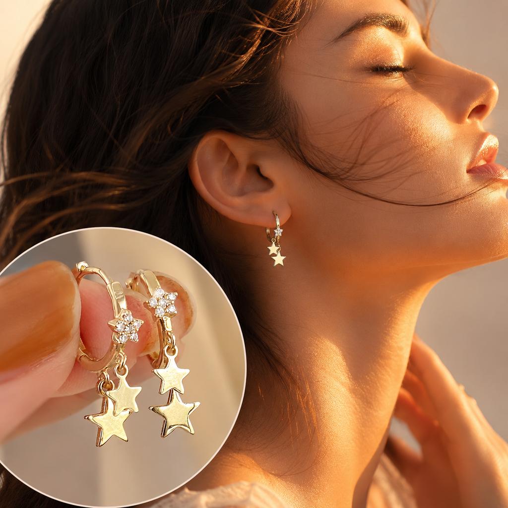 Fashion Small Simple Rhinestone Star Ear Buckle Hoop Earrings For Women Punk Cross Moon Sun Star Earring Party Jewelry Wholesale