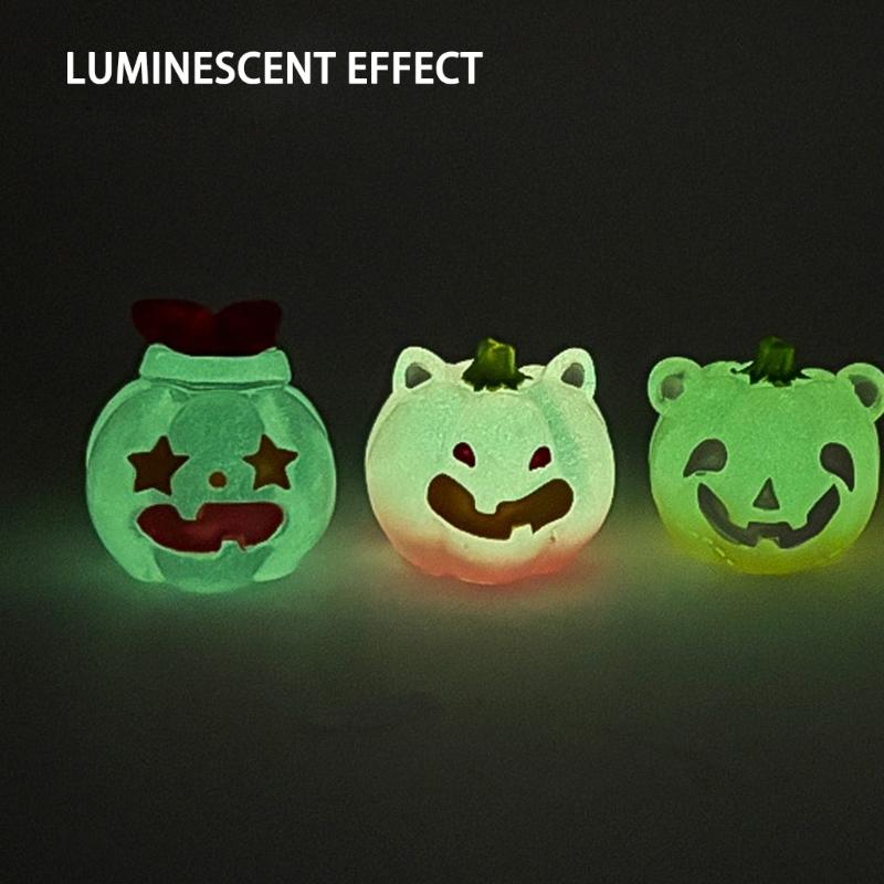 Set of 6 Safe Nontoxic Resins Halloween Pumpkin Figurine Decorations Glowing in Dark Nighttimes Miniature Ornaments