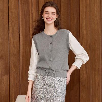 Bailuyu Women's Faux Two-Piece Patchwork Knit Sweater