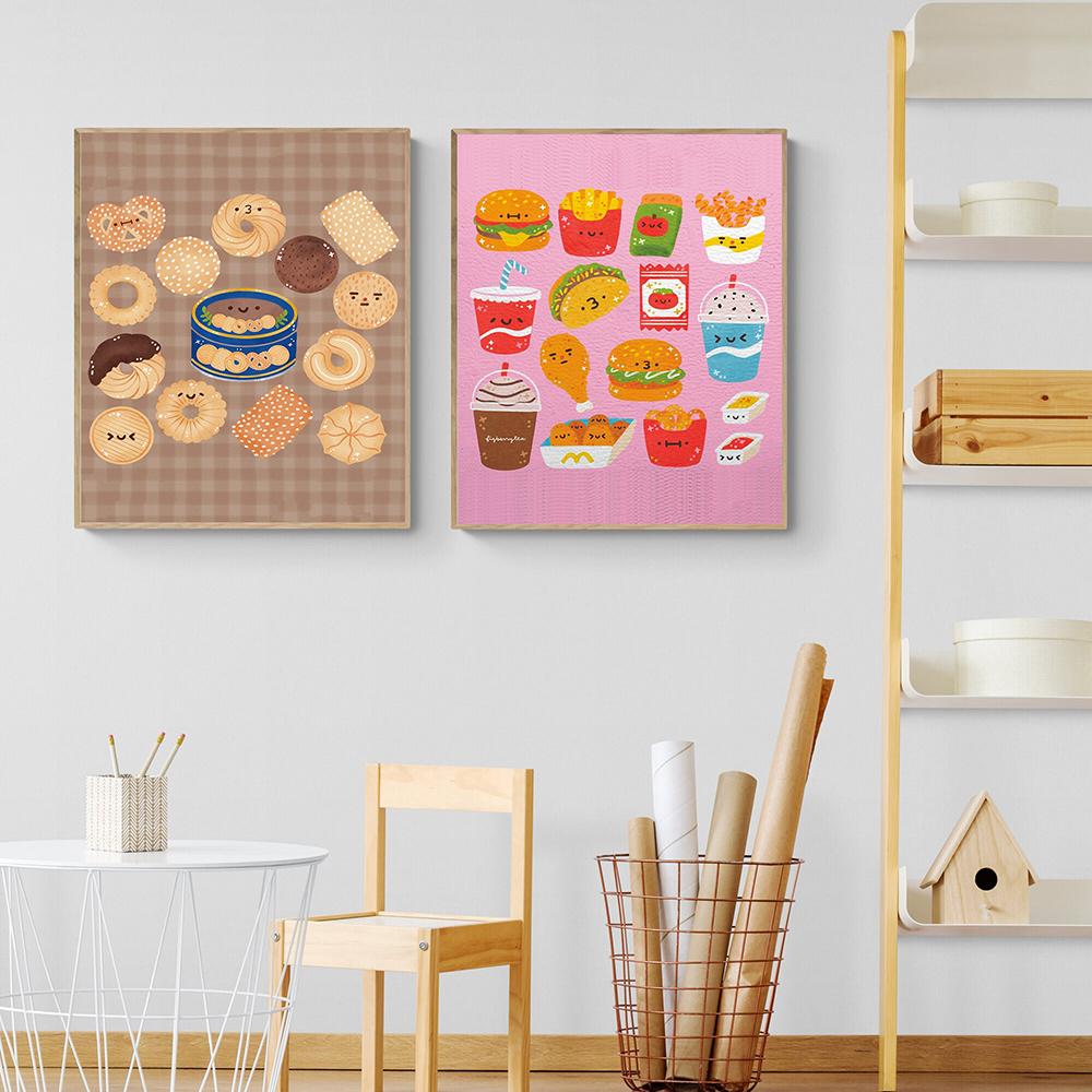 Cute Fast Food Drink Hamburger Posters Wall Art Canvas Painting Funny Sauce Prints Cookies Pictures Cartoon Kitchen Home Decor