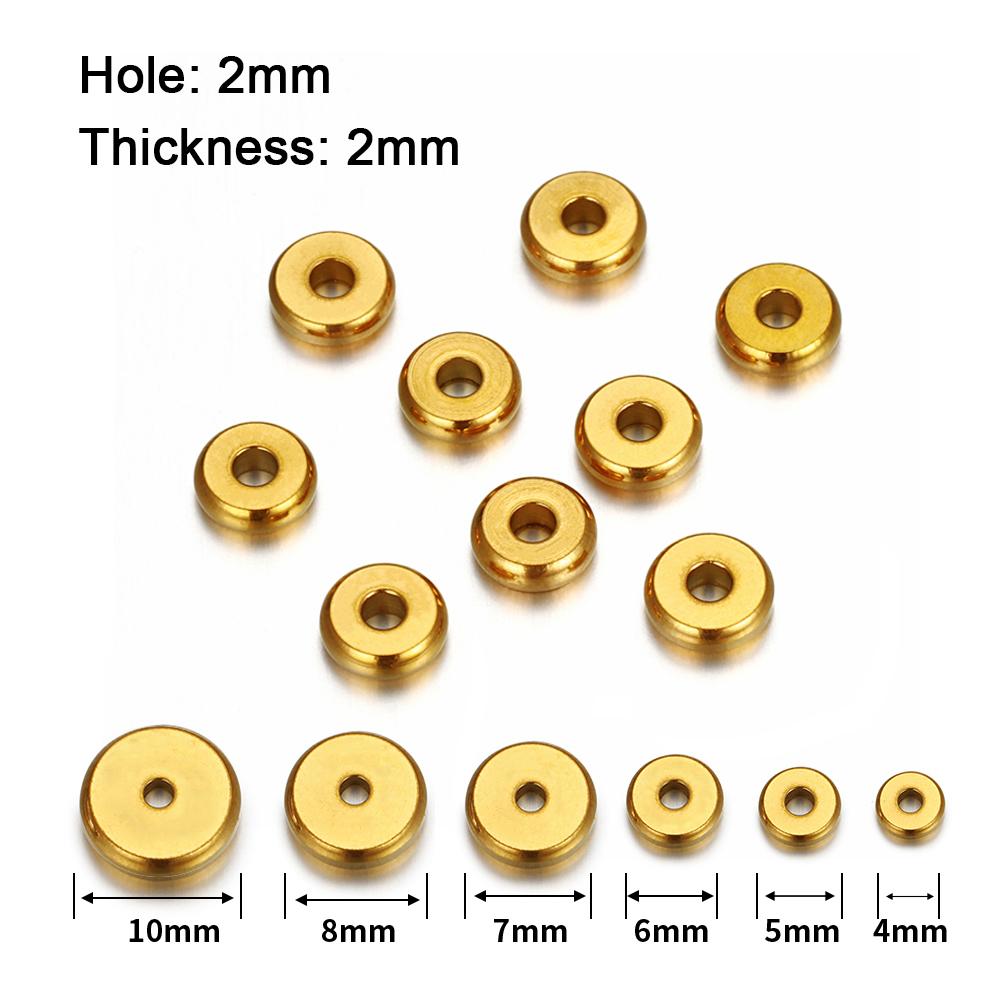 20pcs 4-10mm Gold Stainless Steel Flat Round Bead Loose Spacer Beads for DIY Bracelet Necklace Jewelry Making Wholesale