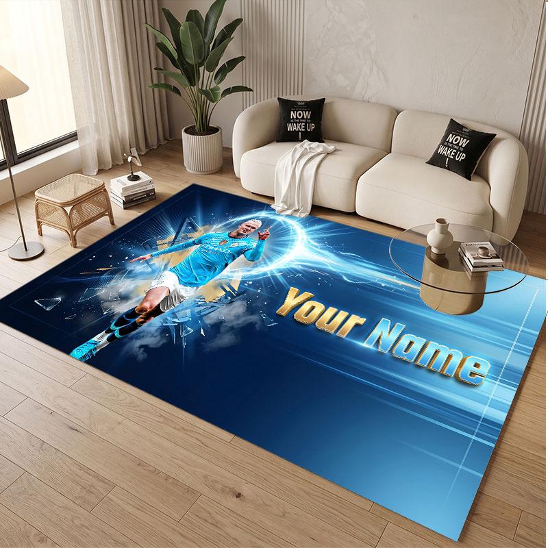 Custom Rug Erling Haaland Pattern Print Name Text Soft Non‑Slip Floor Carpet for Home Indoor Decoration