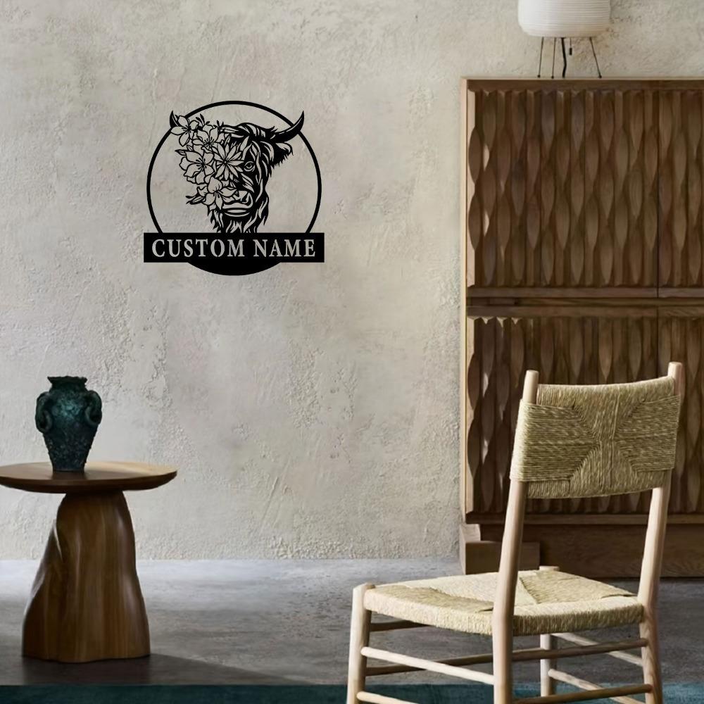 Unique Charming Highland Cow Metal Wall Decor Custom Farmstead Sign Vintage Countryside Art