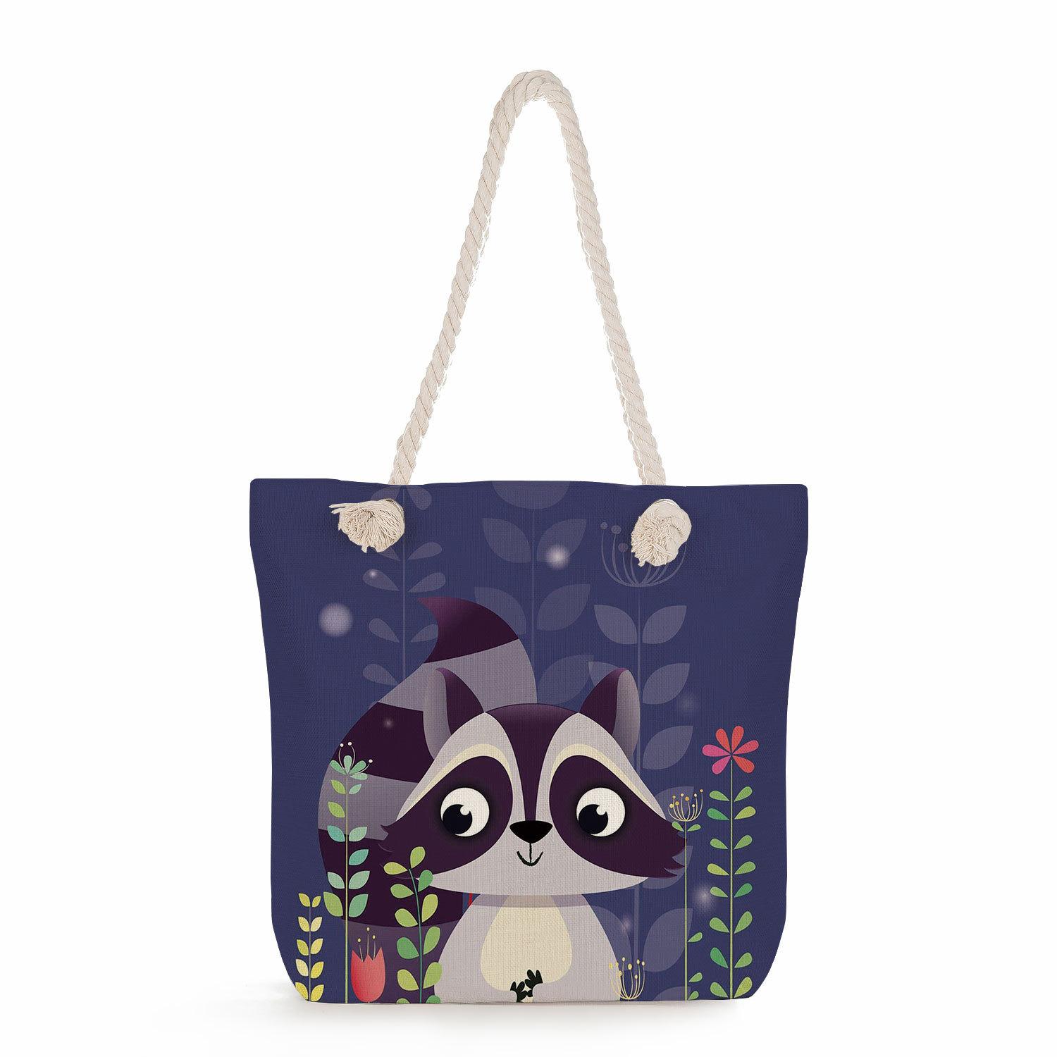 Cartoon cat print thick rope single-shoulder beach bag 7252