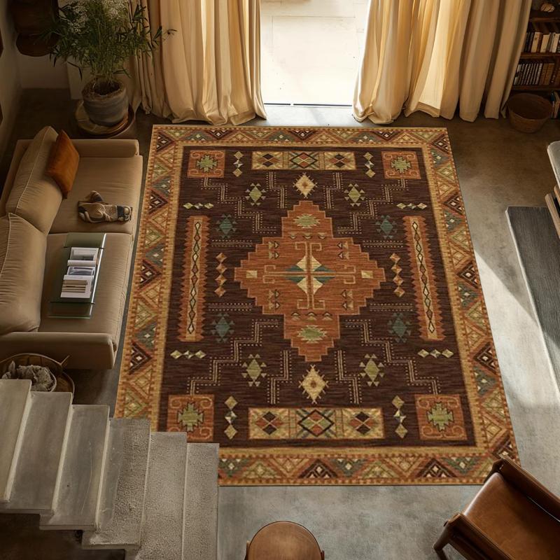 

Vintage Ethnic Area Rug for Living Room Bohemian Geometric Pattern with Warm Tones Non Slip Underfoot Perfect for Home Decor 40X60CM