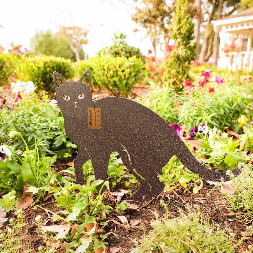 Durable Cat Metal Statues Iron Art Garden Cat Ornaments 6-style Cat Garden Stakes  Lawn Decor