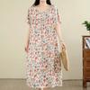 DIMANAF New 2026 Summer Beach Women Plus Size Lady Long Dress Loose Oversize Cotton Vintage Floral Print