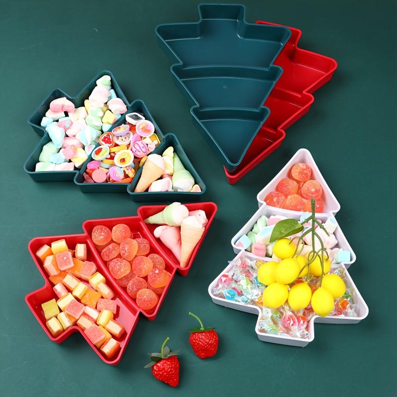 3Pcs Christmas Tree Food Decor Tray Pallet Centerpiece Ornament Plastic Serving Display Tray Xmas Table Christmas Items Decor