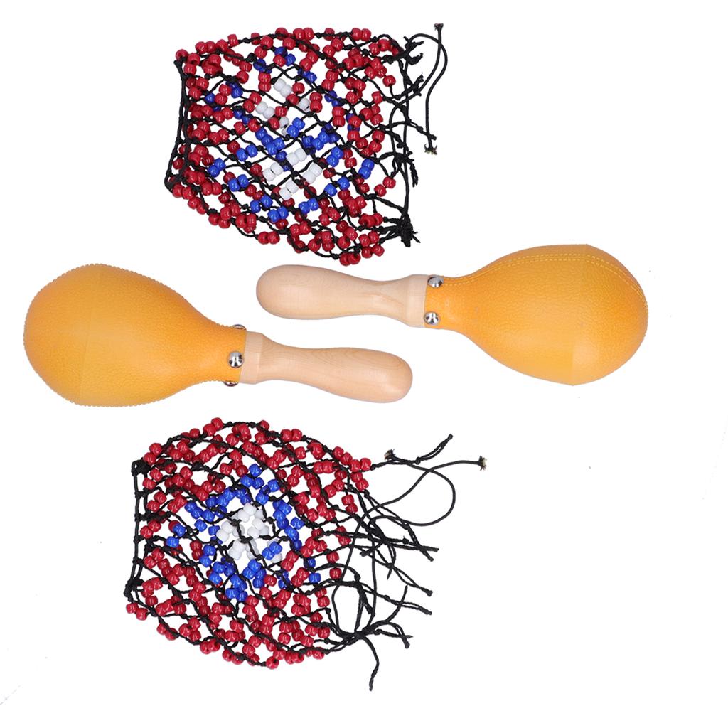 2Pcs Tambourine Sand Hammer Shakers Bead Net Hand Percussion Musical Instrument for Party Games