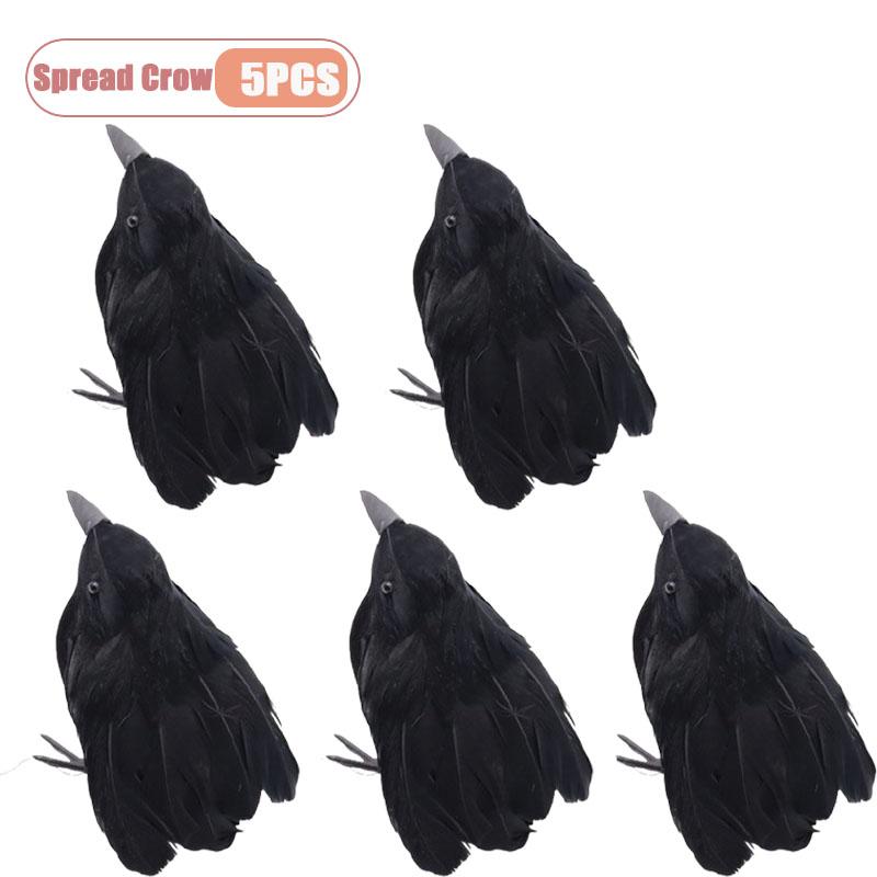 1-9PCS Artificial Black Raven Flocked Feathers Halloween Ghost Party Decoration Spooky Bird Model for Graveyard Scene Prop Favor