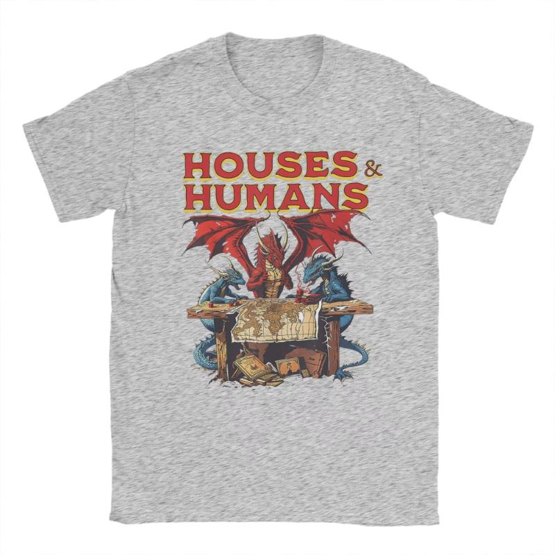 Popular Houses and Humans Retro 90s T-Shirts Men 100%Cotton T-Shirts Dungeon Dragon DnD New Short Sleeve Tees OverSize Clothing
